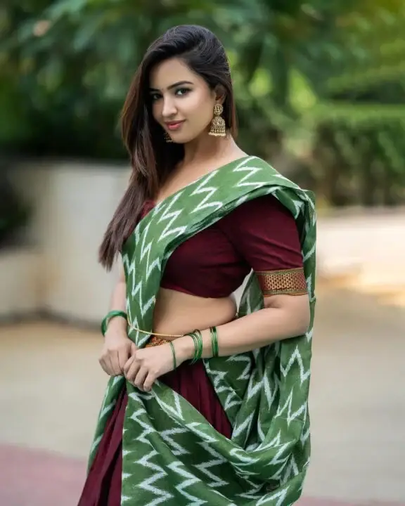 Indian Actress Pujita Ponnada in Traditional Maroon Lehenga Choli